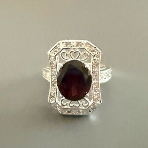 Filigree Statement Ring 925 Solid Sterling Silver Ring Red Crystal  SZ 8 NWOT
